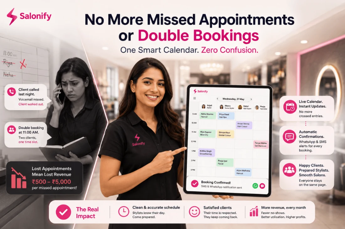 Live appointment calendar preventing double bookings in Salonify